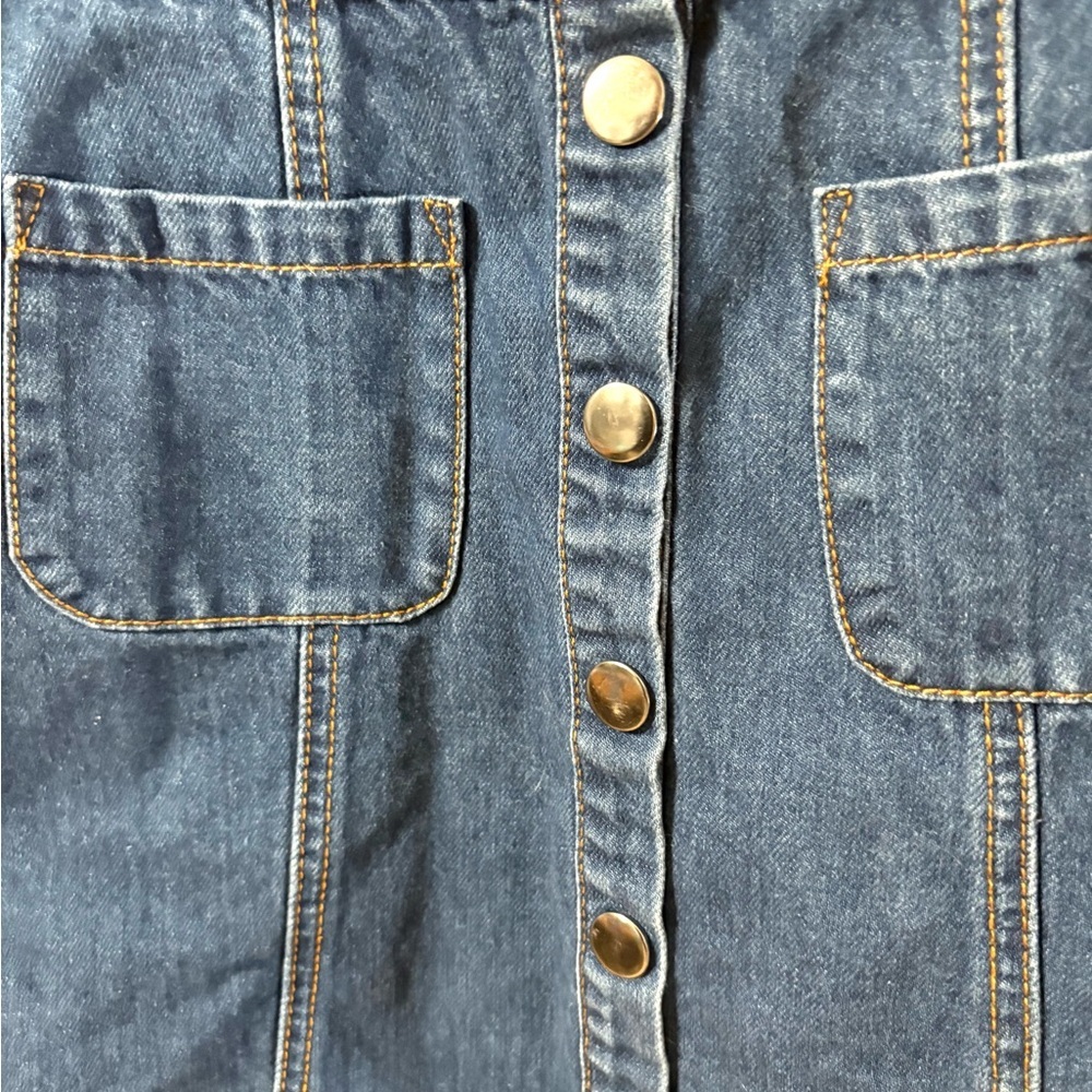 BDG Blue A-Line Skirt with Button Detail - Picture 2 of 4